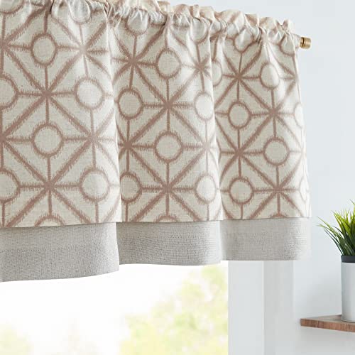jinchan Linen Valance Curtain Geometric Kitchen Short Curtain Blackout Valance for Windows 18 Inch Double Layer Farmhouse Country for Living Room Over