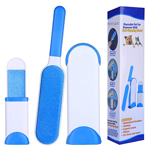 Lint Brush - Pet Hair Remover Brush - Dog & Cat Hair Remover with Self-Cleaning Base - Double Sided Animal Hair Removal Tool