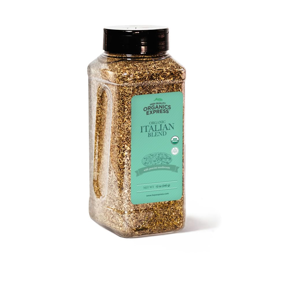 HQOExpress Organic Northern Italian Seasoning – Non GMO, Kosher, USDA Certified Organic Dried Herb Mix with Rosemary, Oregano and Basil Leaves for Pastas, Pizza and Meatballs, 12 oz. Chef Jar