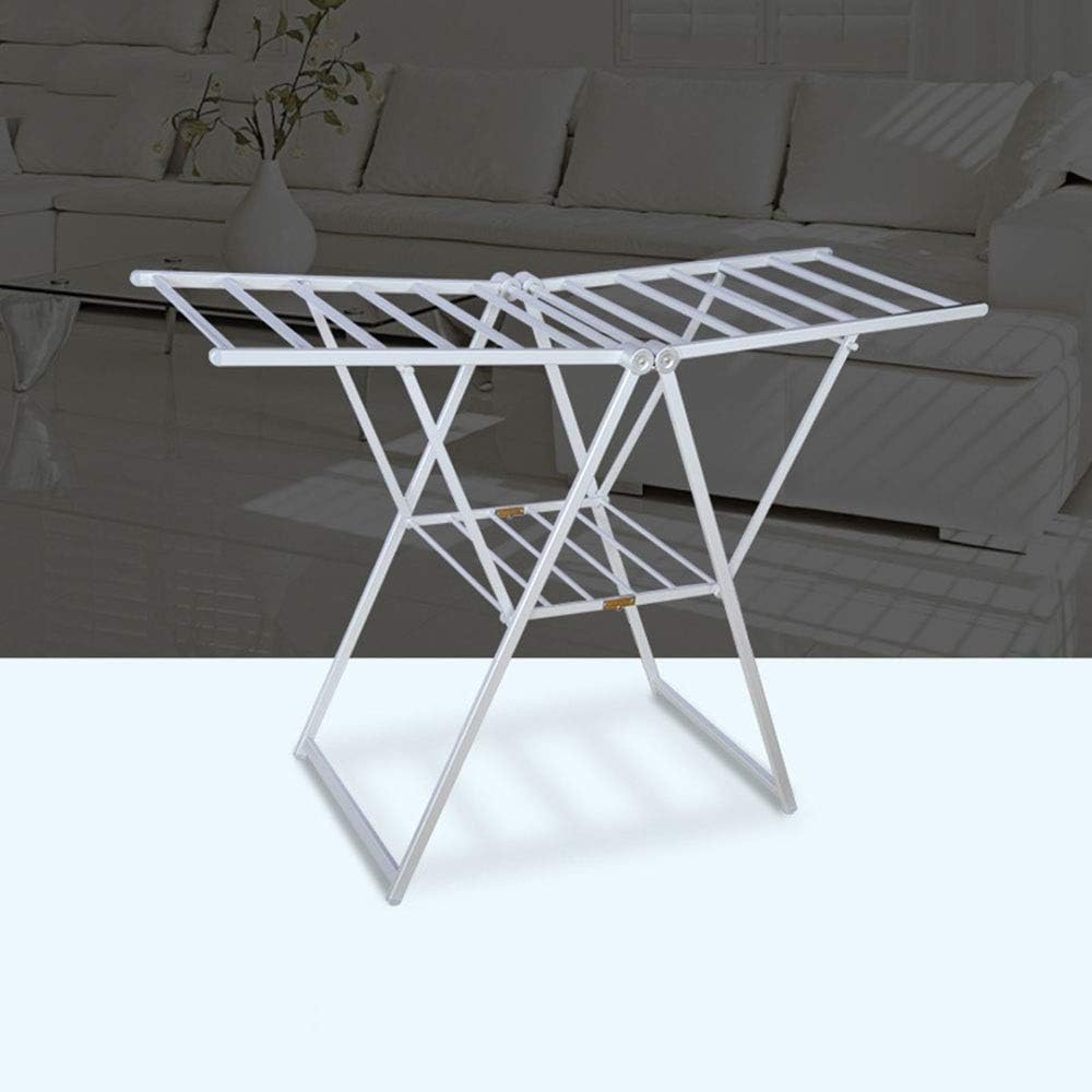 Clothes Airer Aluminum Ladder Dual-use Household Thickening Wing-Shaped Herringbone Folding Floor Drying Rack Double Drying Rack (Color : Silver Size : 160 60 108cm)