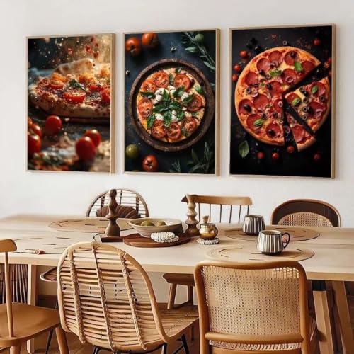 Póster de pizza deliciosa que alegra tu cocina con su diseño de tentación curativa