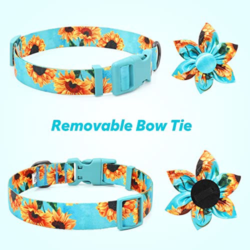 Fancy Floral Boy Dog Collar With Sunflower Bowtie - For Cute Male Cats & Dogs - Small to Large Sizes, Sunflower-Teal - Image 3