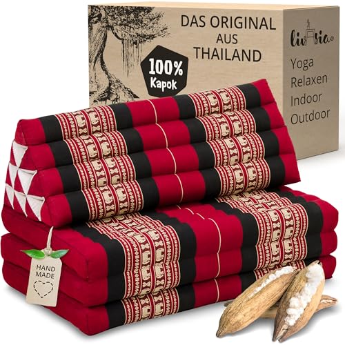 livasia Thaikissen 3 Auflagen für Paare XXL - 190x80x8cm - Dreieckskissen Klappmatratze, extrabreit Kapok, Rückenkissen faltbar, Thaimatte zum...