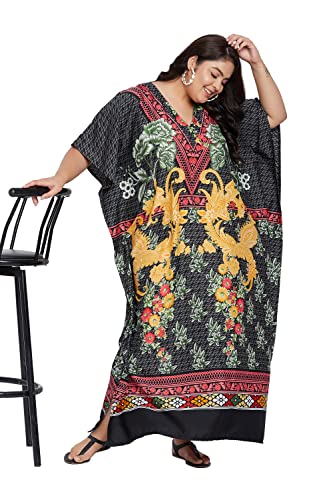 Image of Oussum Women Long Maxi Plus Size Polyester Kaftan Gown, Womens Kaftan Dresses Lounge Resort Wear, Plus Size Kaftan