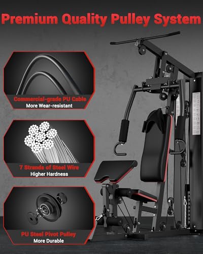 Home Gym Equipment Machine, Full Body Workout Machine with 150LBS Weight Stack, Multifunctional All in One Exercise Station with Preacher Curl Pad, Leg Developer for Strength Training