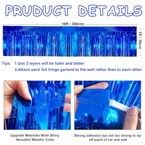 Image of 4 Pack 10 Feet Glitter Royal Blue Parade Float Decorations for Trailer Car, Glitter Foil Fringe Metallic Tinsel Streamers Banner Garland for Graduation Weeding Homecoming Birthday Party(Glitter-Blue)