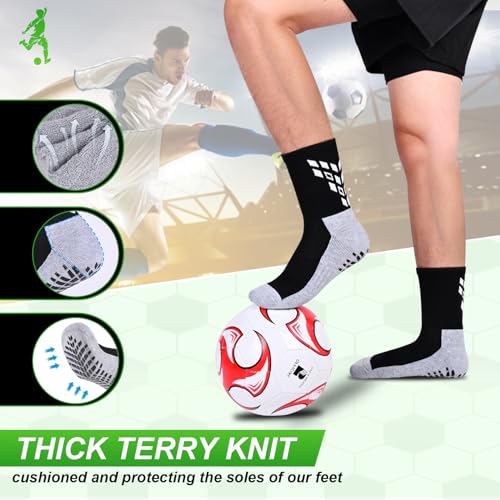 Image of Anti-slip Grip Soccer Football Sports Socks Men Women Cushioned Cotton Crew Socks Yoga 6-8.5 1whitebeige+3blackgray M 4 Pair