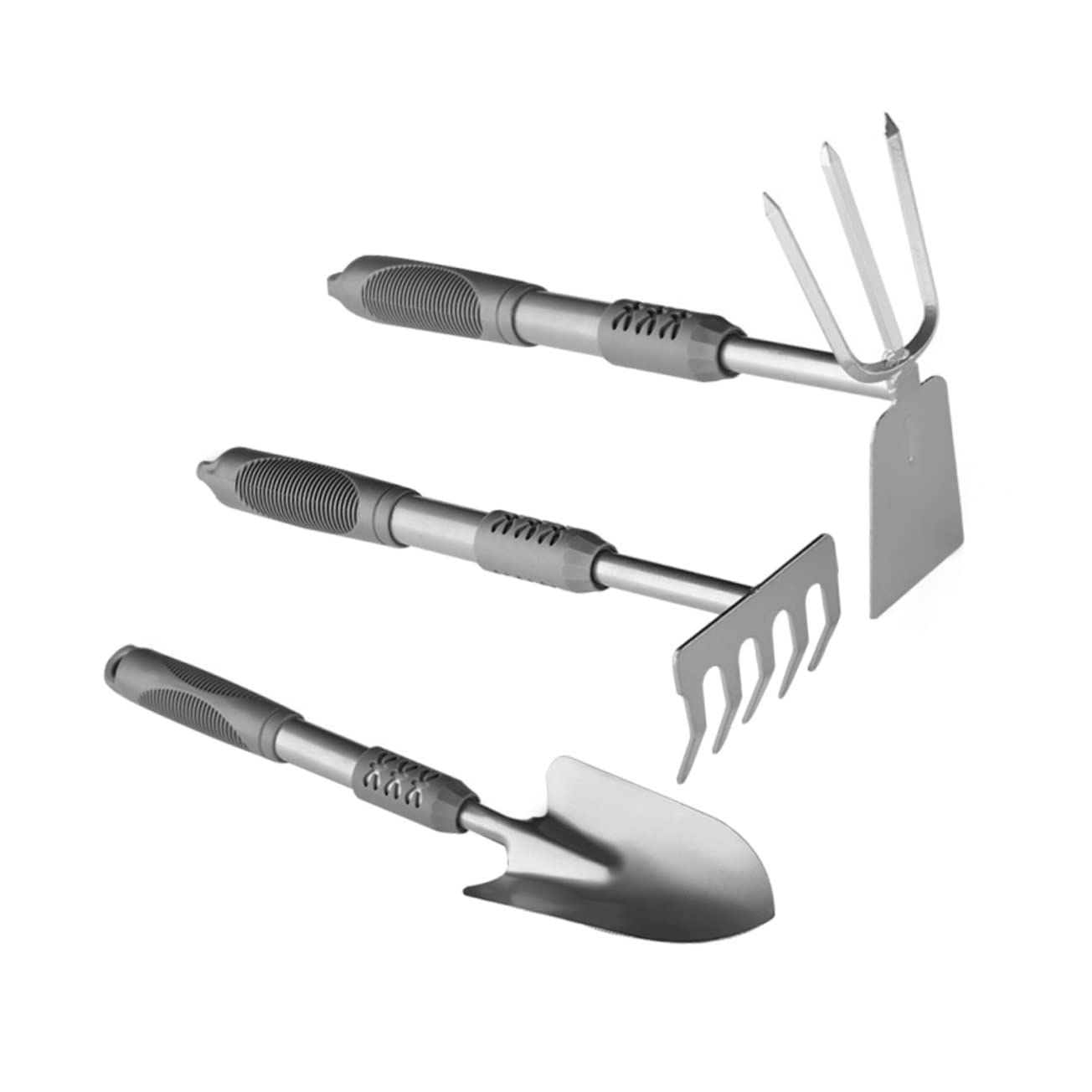 Abaodam Set Outils de Jardinage pour Jardinage Interieur, Pelle de Jardin Argentée 3 Pièces en Acier et PVC, pour Plantation et Désherbage