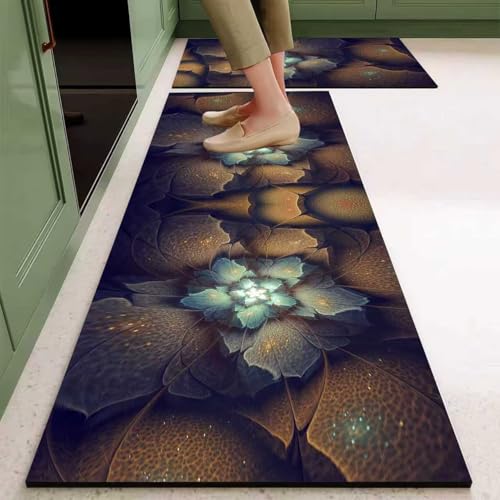 Image of Glaceon Farmhouse Kitchen Mats for Floor 2 Piece Set Kitchen Rugs and Mats Non Skid Comfort Kitchen Standing Mat for Bedroom Laundry Room (ASM10)