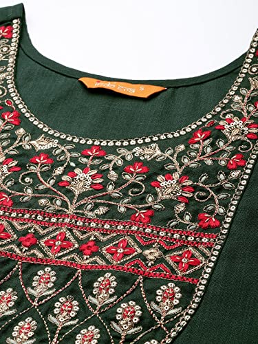 Image of INDO ERA Women's Cotton Straight Fit Embroide Calf Length Straight Kurta (KT4GN9262)