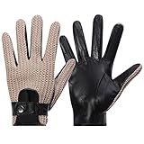 Harssidanzar Mens Crochet Stringback Driving Gloves Touchscreen GM030,Beige, Size, L