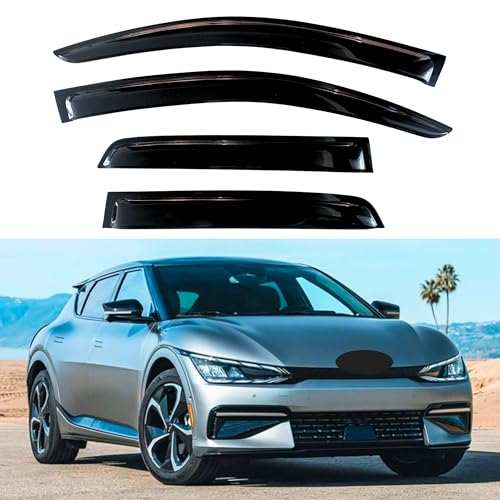 Image of KPY Window Visor Compatible with Kia EV6 2022-2024, Rain Guard Side Window Vent Deflectors Tape-On Style, 2022 2023 2024, Black