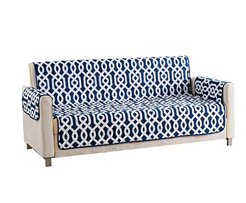 Quick Fit Ashmont Home Reversible Waterproof Microfiber Sofa Cover in Navy