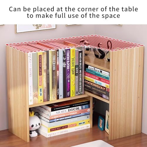 Image of Desktop Shelf Organizer, Adjustable Wood Office Storage Rack, Counter Display Small Bookshelf for Home /Office /School(Light Walnut)