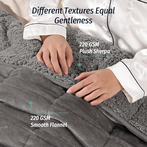 Wemore Sherpa Fleece Weighted Blanket for Adult, 20 lbs Dual Sided Cozy Fluffy Heavy Blanket, Ultra Fuzzy Throw Blanket with Soft Plush Flannel Top, 80 x 87 inches, Grey on Both Sides