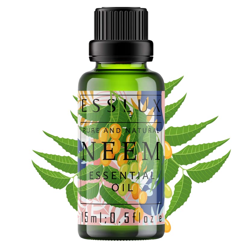 Image of Esslux Neem Essential Oil | 100% Pure Natural Oil for Skin, Hair & Aromatherapy (15ml) | Ideal for DIY & Soap Making | Refreshing, Earthy Scent for Wellness & Skin Care