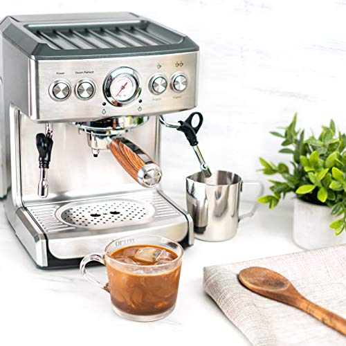 brim 19 Bar Espresso Machine, Fast Heating Cappuccino, Americano, Latte and Espresso Maker, Milk Steamer and Frother, Removable Parts for Easy Cleaning, Stainless Steel with Wood Accents - Image 6