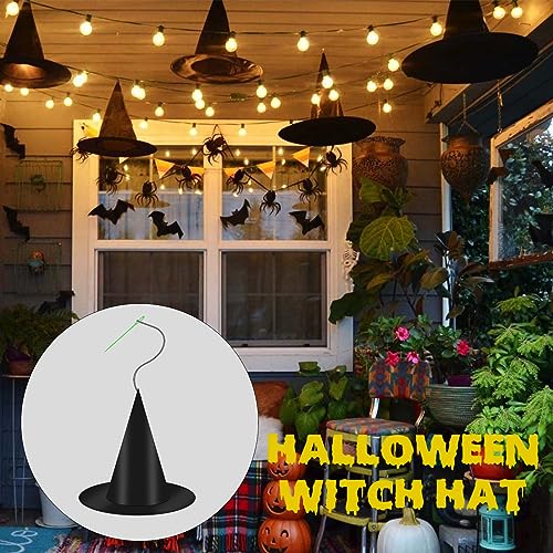 12 PCS Hanging Witch Hats Black/Pink, 16 PCS 3D Bats Stickers for Halloween Indoor Outdoor Decorations4