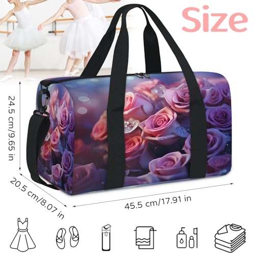 Floral Rose Pattern Sports Duffle Bag for Women Men Waterproof Overnight Weekender Bag with Adjustable Strap Travel Tote Bags for Beach Yoga Work Dance Swim2