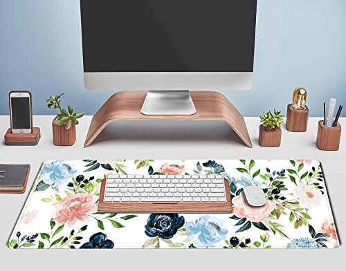 Gaming Green Desk Mat Desk Mouse Pads Purple Blue Pink Floral Mouse Pad Large, Xl Big Computer Keyboard Mouse Mat Desk Pad Mat With Stitched Edge For Women Home Office Decor Deskmat 31.5X11.8 In #TOP4