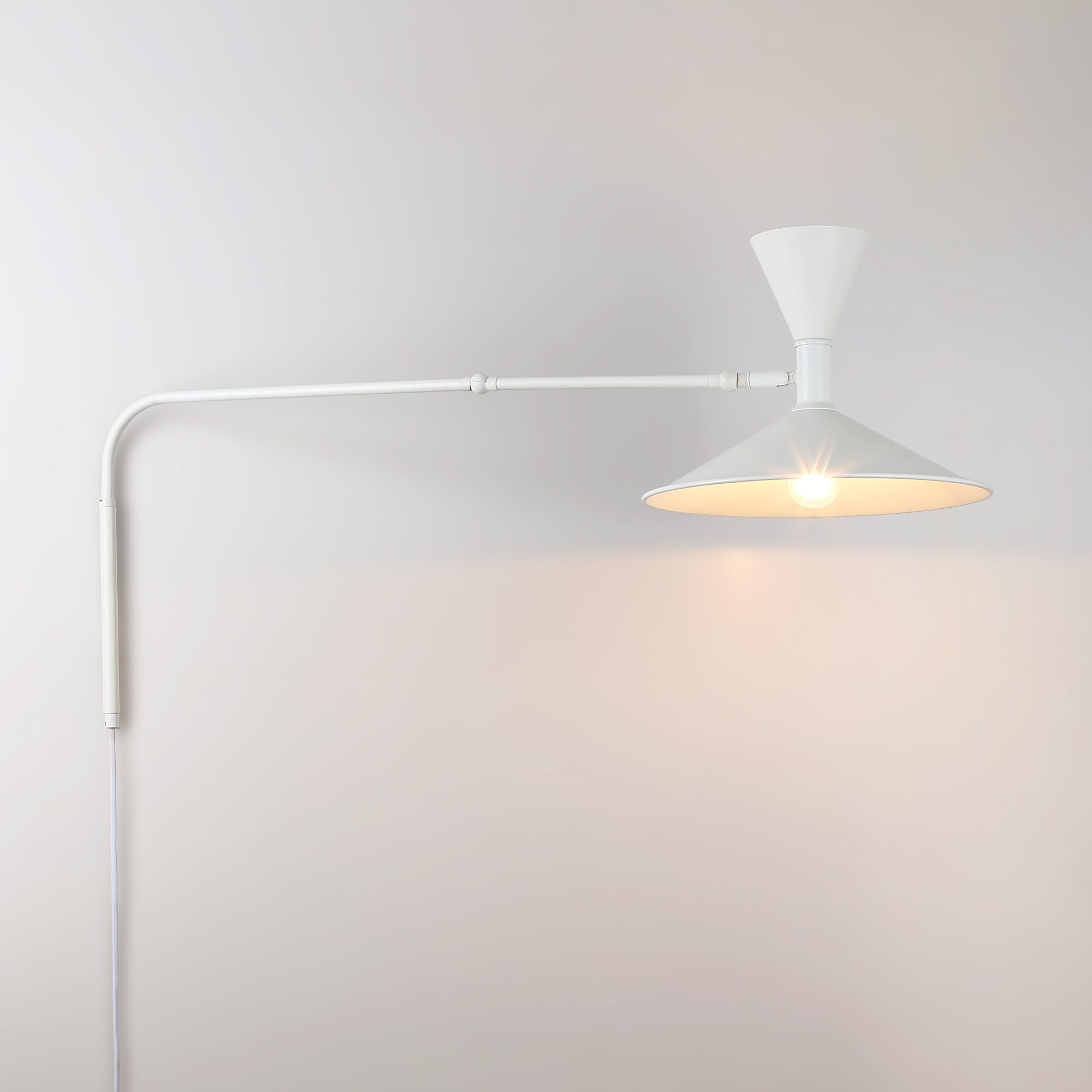 BARCELONA LED Lampada da Parete Industriale Grande 40 cm, Applique a Braccio Articolato, Stile Vintage e Moderno, Paralume in Metallo Bianco Interno Bianco, per Ristorante, Scale e Camera