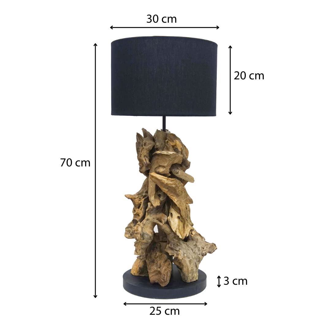 AquaOne Denver Natur I Lámpara de mesa de madera 70 cm madera natural rústica I Muebles de madera decorativa Lámpara de mesa I Hecho a mano con raíz única I Pantalla en negro