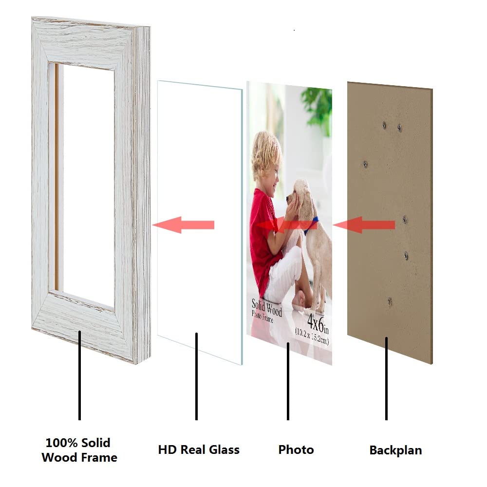Fixwal Bilderrahmen Set – 5 Stück, 10,2 X 15,2 Cm, Weißer Holz-Look, Mit HD-Glas, Für Wand & Tisch