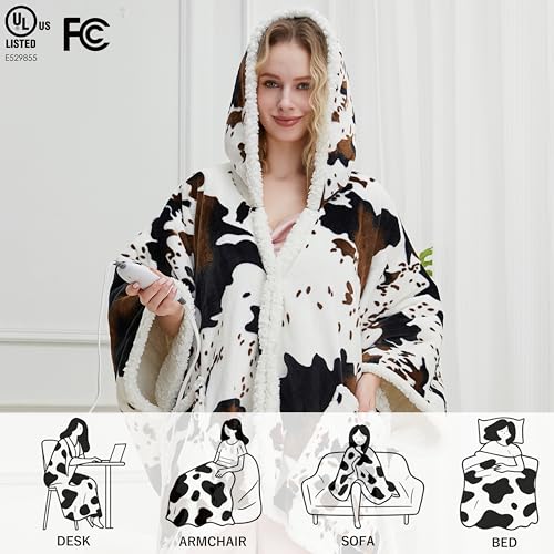 Save 38% on HESTIA Cow Print Wearable Heated Blanket with Auto Shut-Off