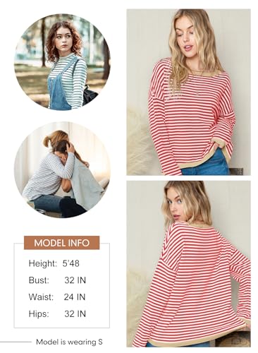 Image of Dokotoo Women's Long Sleeve Sweaters Casual Crewneck Fashion Fall Striped Color Block Shirts High Low Pullover Sweater Tops