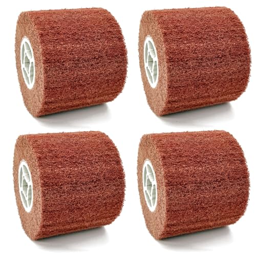 Image of 4 Pcs 240 Grit Abrasive Drawing Burnishing Wheel 4.7 inch x 4 inch | Finishing Drum Polishing Wheel, Surface Conditioning Tool Drum, For Metal, For Wood