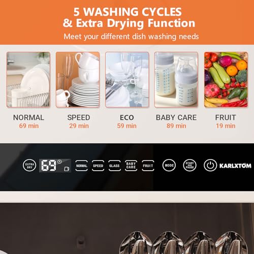 Karlxtom Table Top Dishwasher 6 Programs Mini Dishwasher with Touch Control, Auto-drying, Baby Care & Fruit Wash, Perfect for Small Families, Couples - Image 6