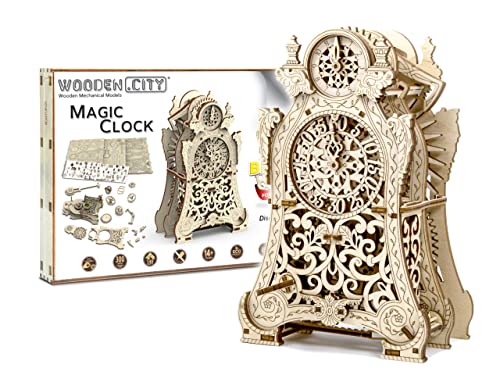 WOODEN.CITY Wooden 3D Puzzles Magic Clock Making Kit - Wooden Clock Puzzle - Mechanical Models for Adults
