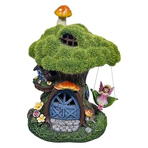TERESA’S COLLECTIONS Tuinsculpturen Sprookjeshuis Voor Tuin Zonne-Led Hars Tuinlamp 19,5 Cm Waterdicht Fairy House…
