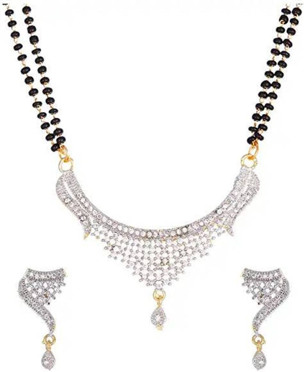 GEBHART Women's New & Fancy Traditional Elegant Gold With Black Beads Mangalsutra & Earrings Set (JJ-MS-39) (Black & Gold)