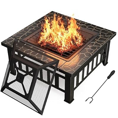 Devoko Outdoor Fire Pit, 32 Inch Firepit Table Metal Outdoor Fireplaces with Waterproof Cover for Outside Patio Camping (Bronze)