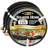 Hopegiver 5/8’’ Soaker Hose 15 ft 3 Pack, Heavy Duty Garden Soaker Hoses with Solid Brass Fitting, Rubber Drip Hose for Garden Beds, Vegetable, Lawn, Trees Watering Irrigation （15 ft 3 Pack）