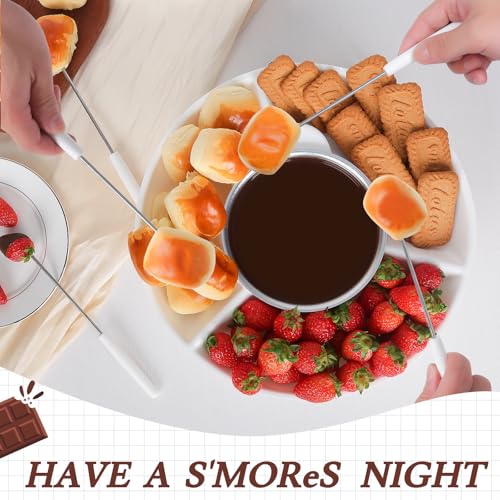 Electric Fondue Set with 4 Forks Butter Warmer Set, Chocolate Fondue Kit Melting Pot for Cheese, Chocolate and Tapas, 1 Fondue Bowl and 1 Serving Tray with 3 Section - Thumbnail 4