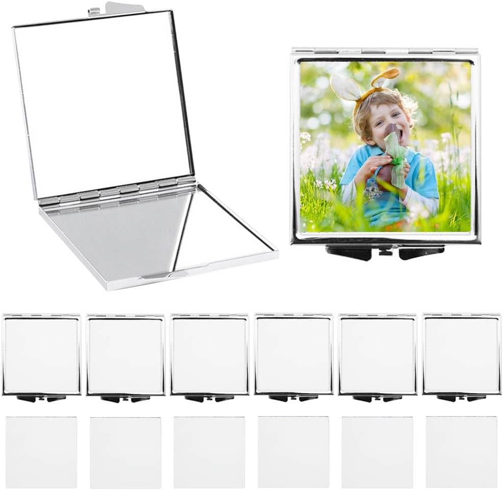 6 Pieces Sublimation Blank Pocket Makeup Mirror Sublimation Metal Compact Mirror Folding Travel Makeup Mirror Heat Transfer Cosmetic Mirror for Women Girls(Heart)