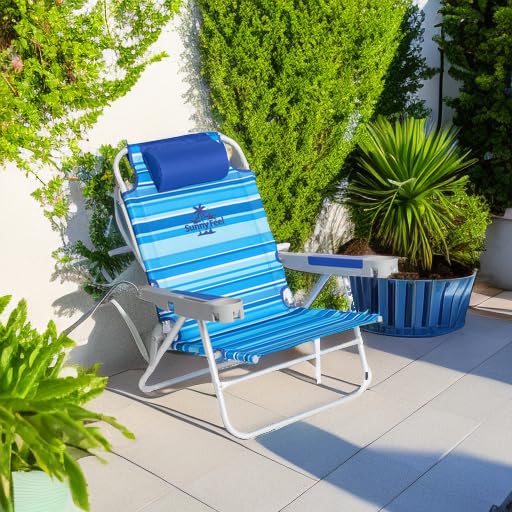 Image of SUNNYFEEL Extra Wide 28 inch Low Beach Chair 5 Position Lay Flat, XL Oversized Portable Folding Camping Chairs with Cup Holder for Outdoor /Trip, Lightweight Foldable Backpack Beach Chair for Adults