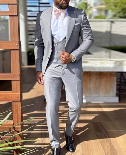 Mens 3 Piece Slim Fit Suit 2 Button Jacket Double Breasted Vest Pants Formal Suit Tuxedo Set for Wedding Party Dinner4