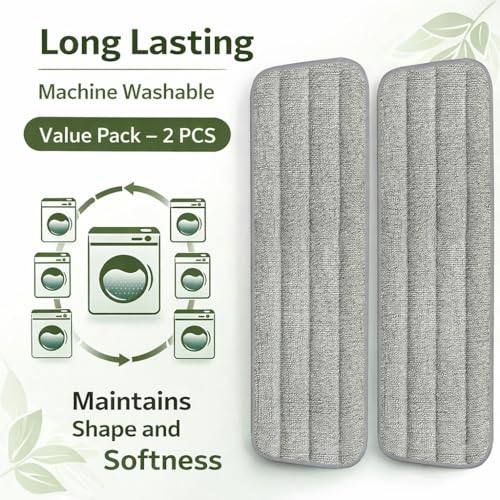 Image of Microfiber Mop Pads Replacement (2 Pack) - Universal Fit for Spray Mops & Dust Mops - Reusable, Machine Washable with 360 Degree Rotating Head - 15.3 inch x 5.1 inch - Grey [ONLY Pads]