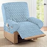 Collections Etc Diamond-Shape Quilted Stretch Recliner Cover with Storage Pockets and Elastic Straps - Furniture Protector - Image 2