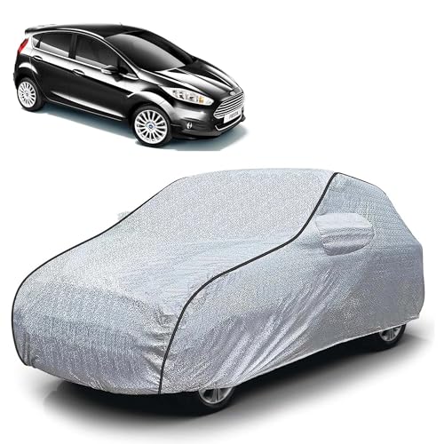 Image of Sulfar 100% Waterproof Car Body Cover Compatible with Mirror for Ford Fiesta Sport (Triple Stitched, Full Bottom Elastic, Magic Silver with Black Piping)