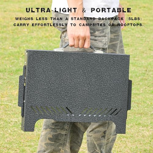 Griglia portatile a carbonella, senza montaggio, con maniglia per il trasporto con una sola mano, design antivento e anti-fumo, piccolo barbecue pieghevole per campeggio, tailgating, picnic