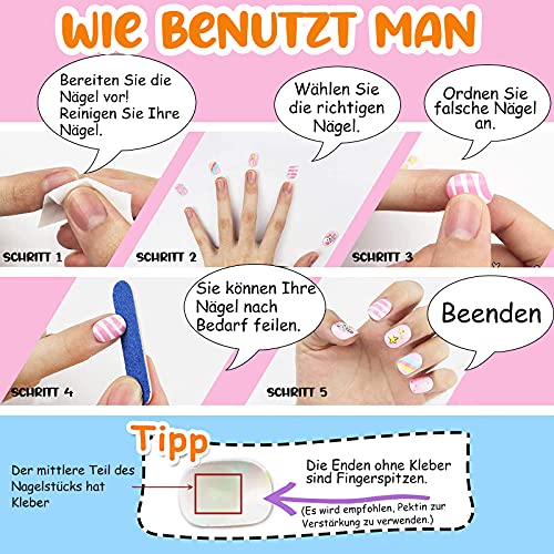 tao pipe Kinder Nägel, 108 Stück Selbstklebende Fingernägel zum Aufkleben Kunstnägel Fake Nails zum Aufkleben Nagelset… – Bild 4