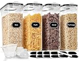 Cereal Containers Storage Set (4L / 135.2oz), 4PCS Airtight Food Storage Containers with Lids, Cereal Dispensers for Kitchen Pantry Organization and Storage with Pour Spout, 20 Labels, Marker