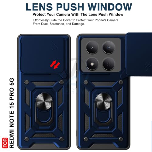 Image of AESTMO Tough Armor Redmi Note 15 Pro 5G Bumper Back Case Cover | Ring Holder & Sliding Camera Shield Cover | 360 Degree Protection Back Case Cover for Redmi Note 15 Pro 5G (Blue)