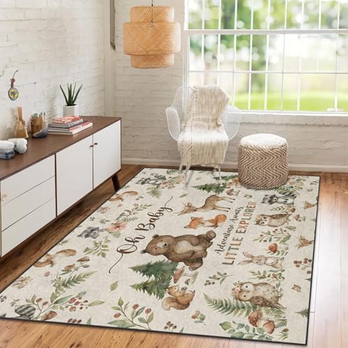 Tapete lavable 5'x7' con diseño Woodland Watercolor miniatura 4