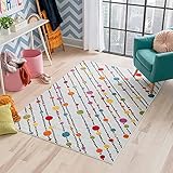 Well Woven StarBright Dandy Dots and Stripes Modern Abstract White 3'3