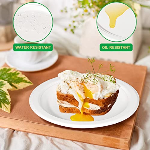 GREENESAGE Rigid 6 inch 50 Pack Disposable Paper White Plates Sugarcane and Compostable Strong Dishes for Picnic Wedding Party BBQ - Image 3